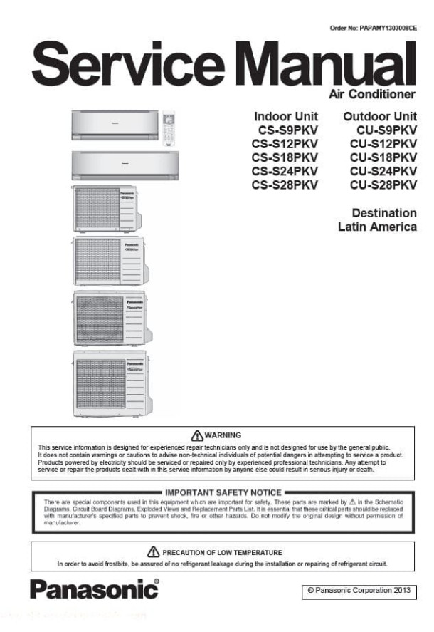 CS-S9PKV, CS-S12PKV, CS-S18PKV, CS-S24PKV, CS-S28PV, CU-S9PKV, CU-S12PKV, CU-S18PKV, CU-S24PKV, CU-S28PV